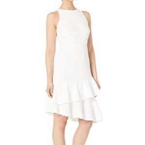 NWT Vince Camuto Ruffle Crepe Dress white 14 NEW